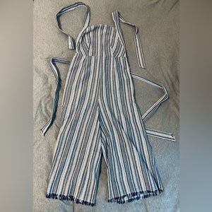 Cute beachy blue and white pinstriped jumpsuit!